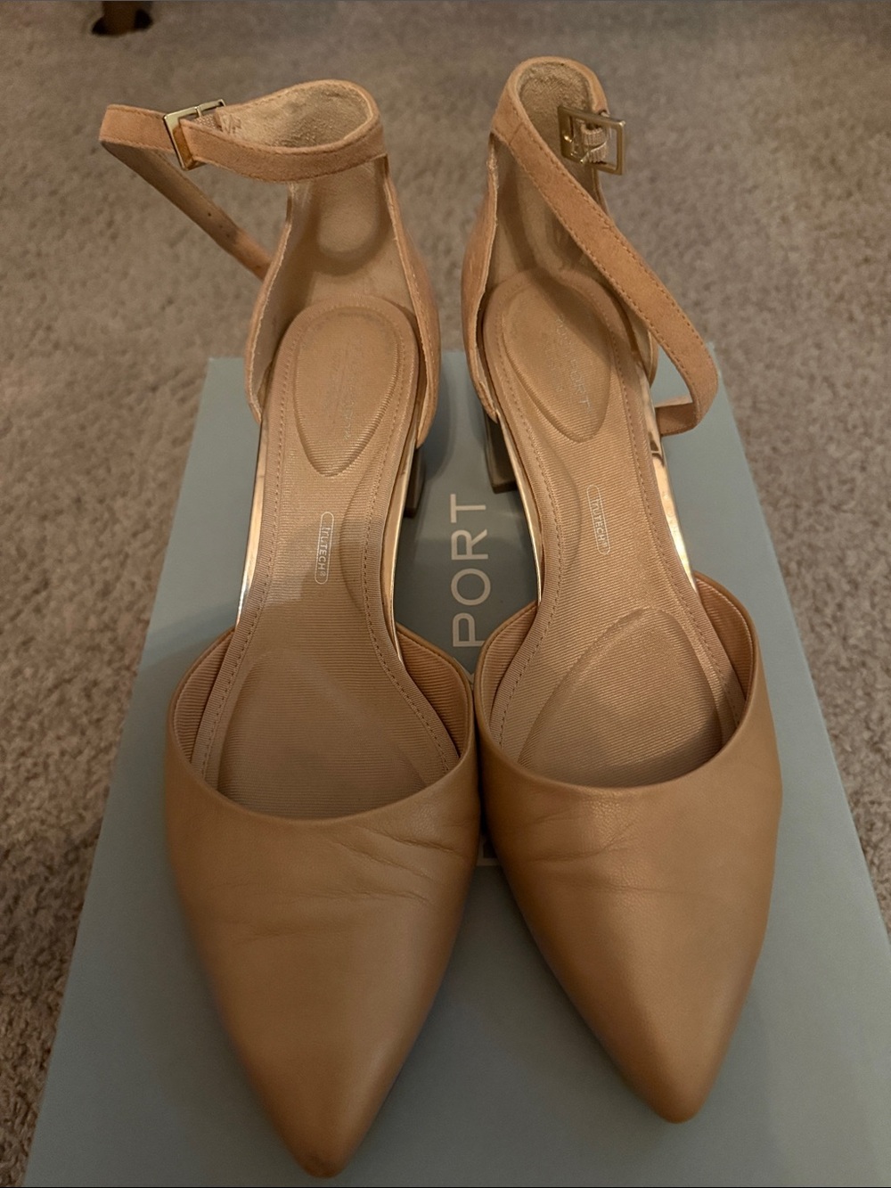 Rockport Tan Pointed-Toe Ankle-Strap Heels